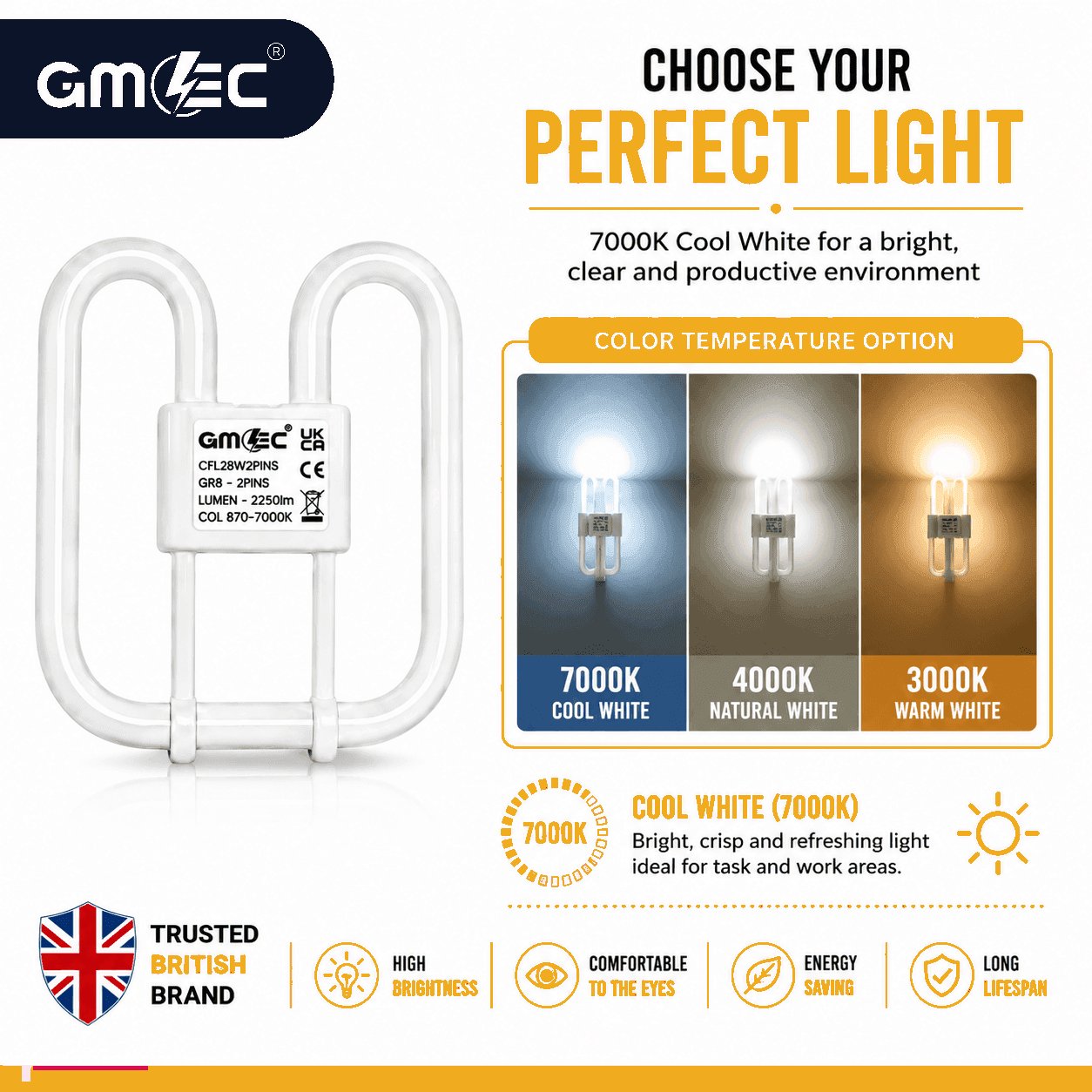 28W 2D Fluorescent Bulb 2 Pin Cool White 7000K 2250 Lumens thumbnail 7