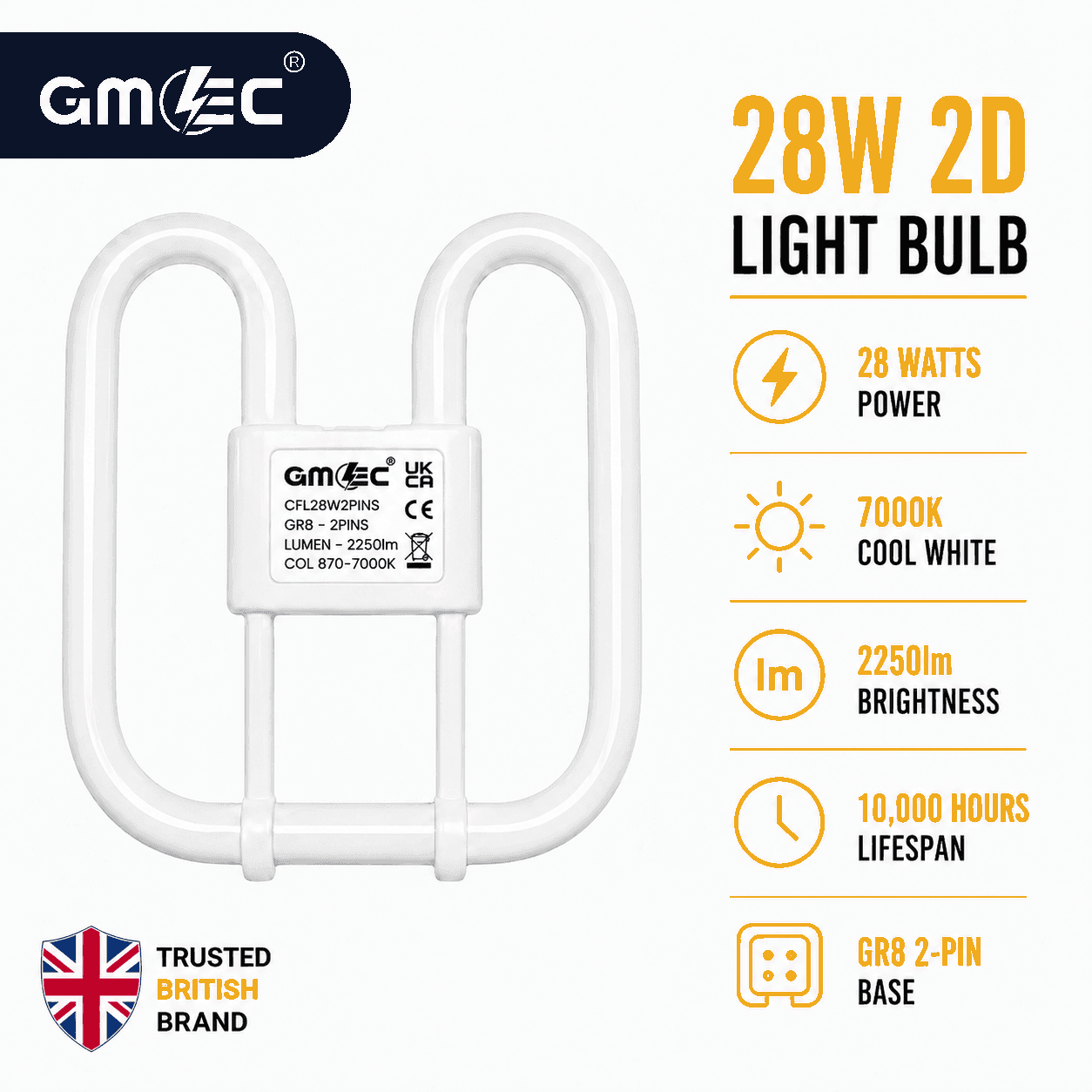 28W 2D Fluorescent Bulb 2 Pin Cool White 7000K 2250 Lumens thumbnail 10