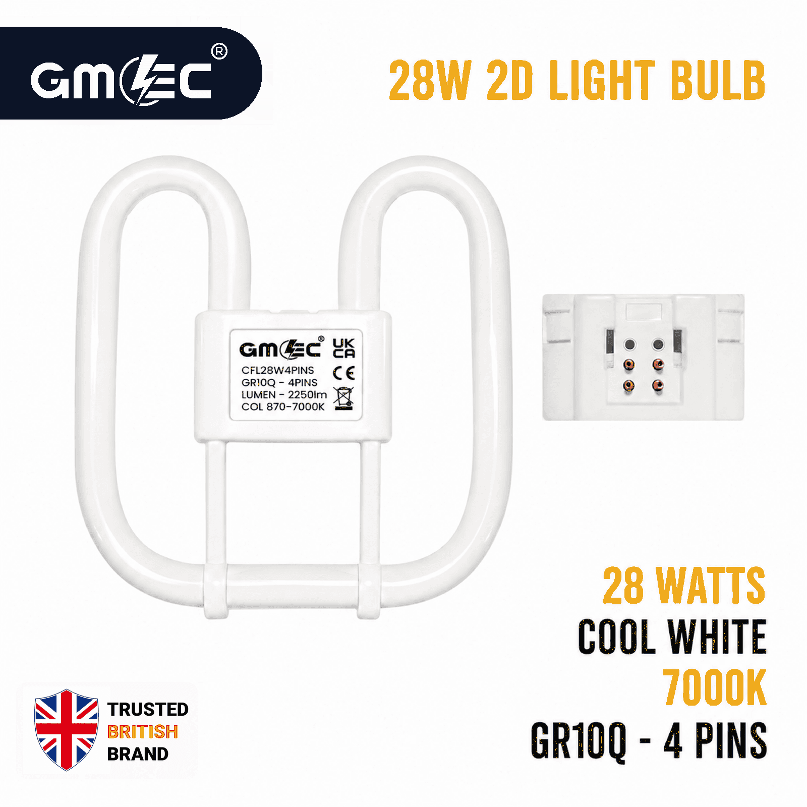 28W 2D Fluorescent Bulb 4 Pin Cool White 7000K 2250 Lumens thumbnail 2