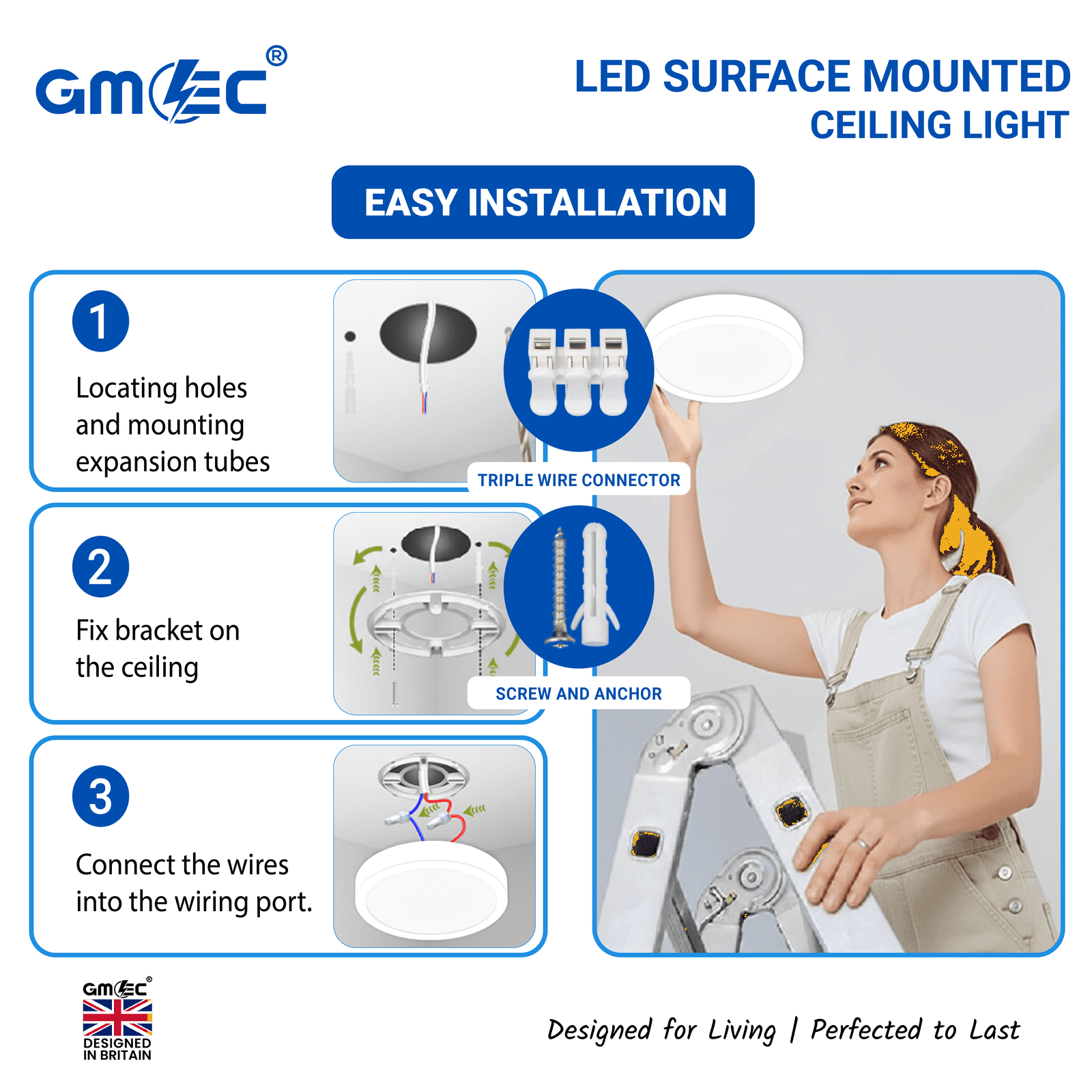 15W LED Surface Mounted Ceiling Light Cool White 6500K 1200 Lumens thumbnail 6