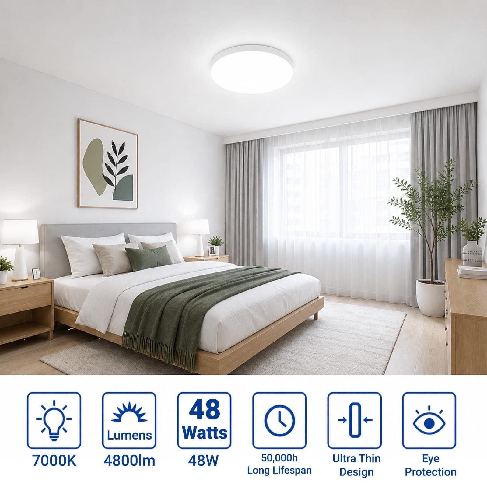 48W Bulkhead Round LED Ceiling Light Cool White 7000K thumbnail 6