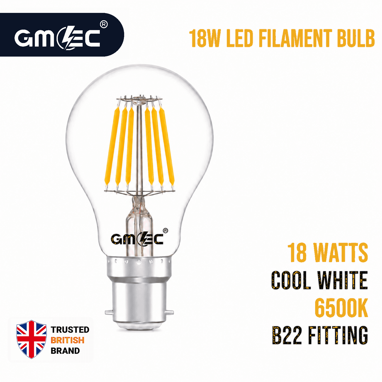18W LED Filament Bulb B22 Cool White 6500K 1710 Lumens thumbnail 2