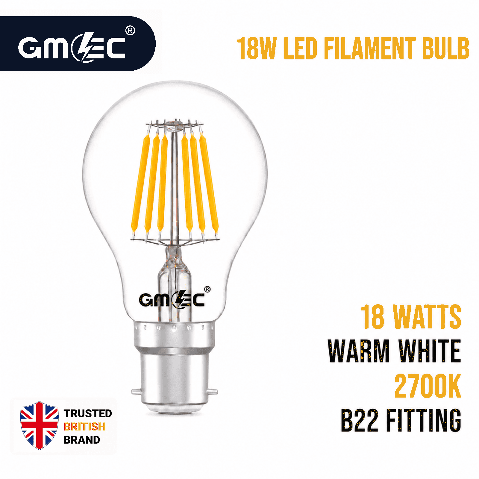 18W LED Filament Bulb B22 Warm White 2700K 1710 Lumens thumbnail 2