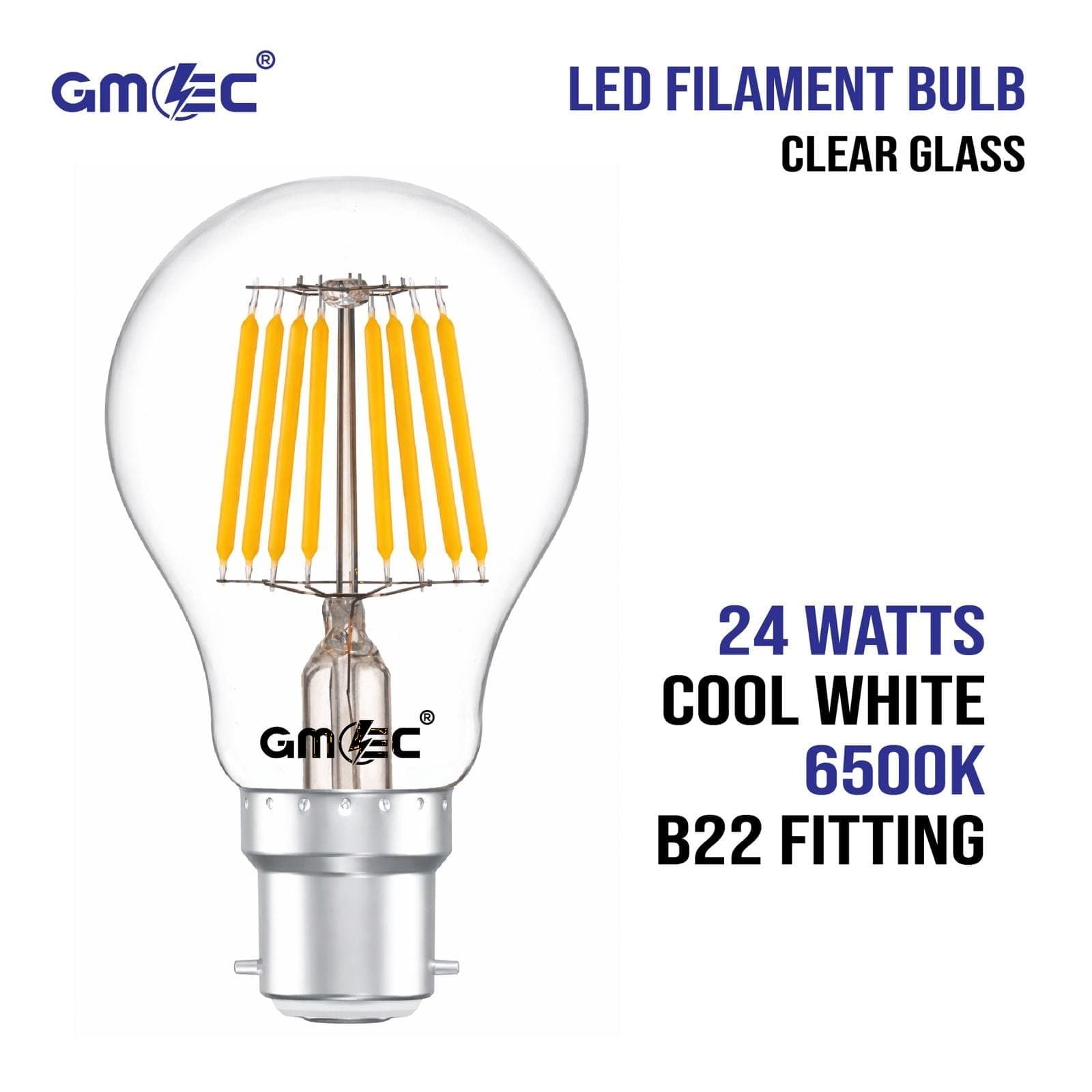 24W LED Filament Bulb B22 Cool White 6500K 2280 Lumens thumbnail 3