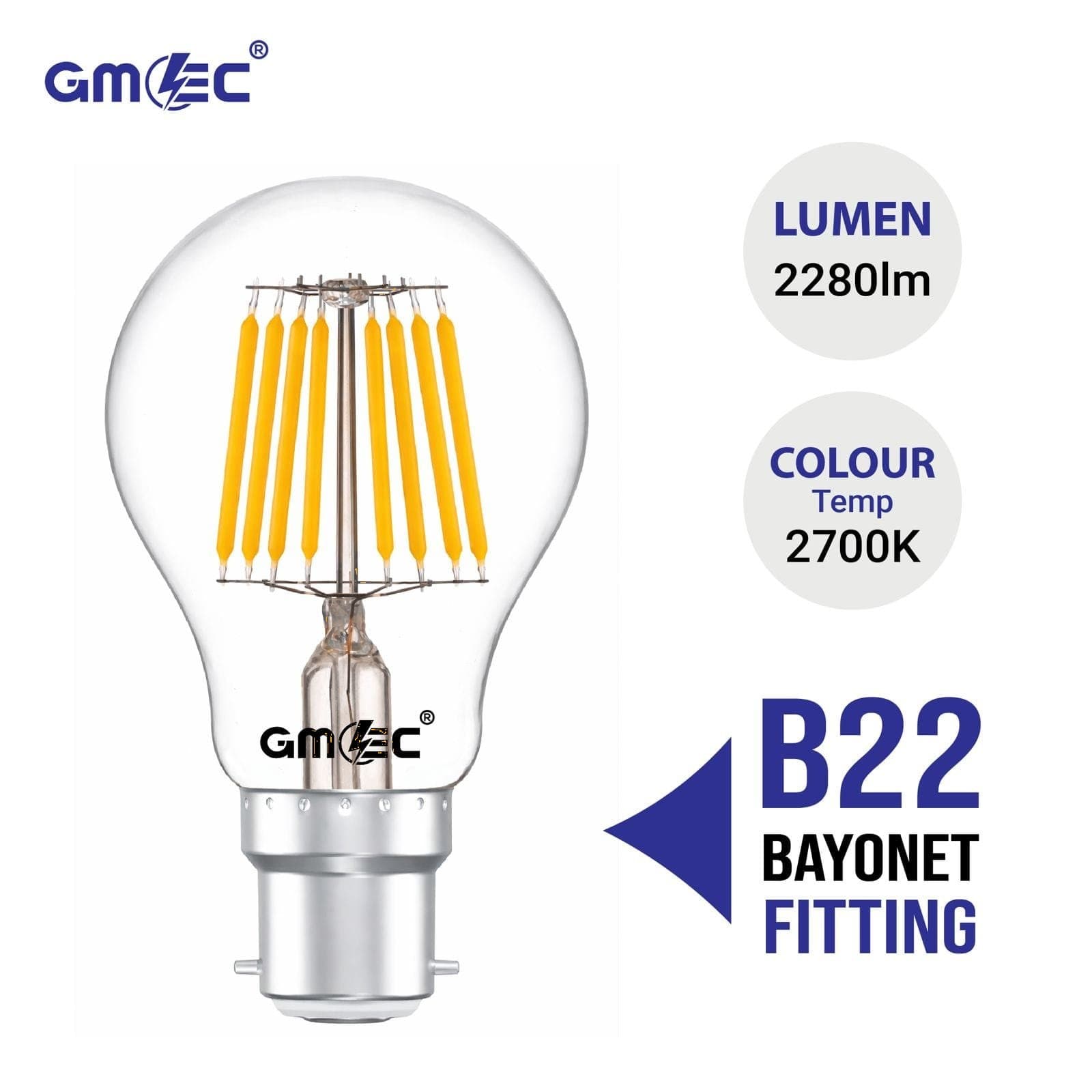 24W LED Filament Bulb B22 Warm White 2700K thumbnail 4