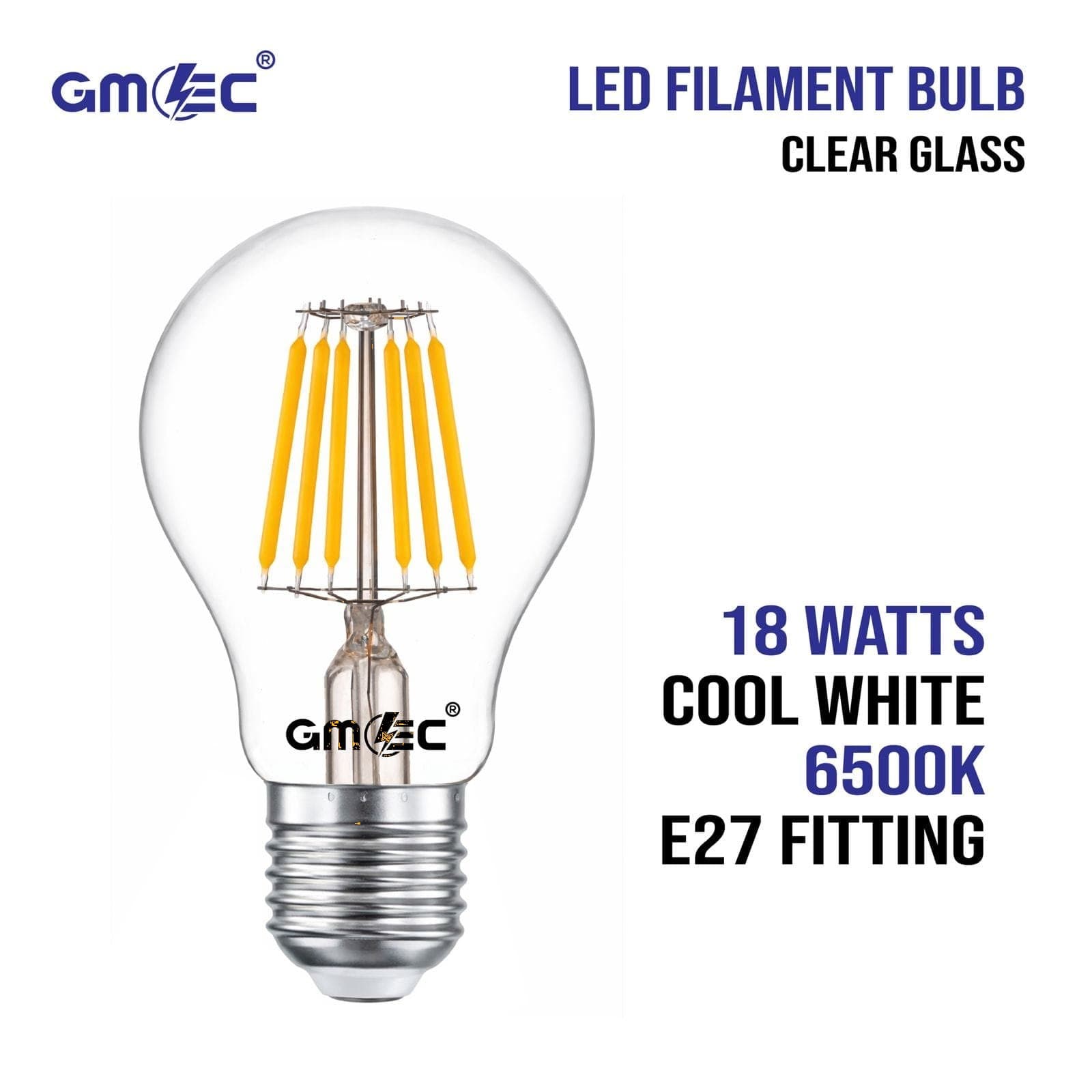 18W LED Filament Bulb E27 Cool White 6500K thumbnail 3
