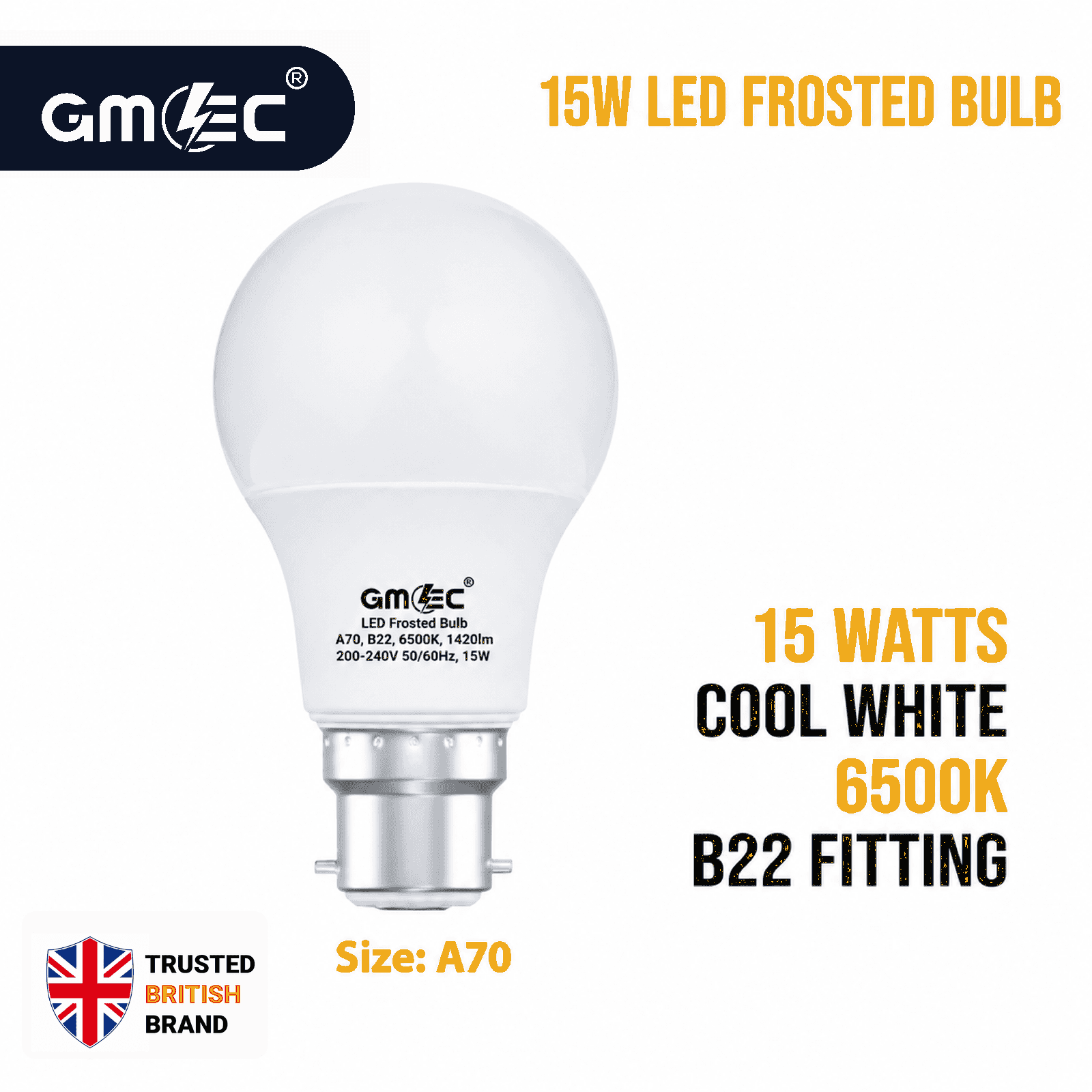 15W LED Frosted Bulb B22 Cool White 6500K A70 thumbnail 2