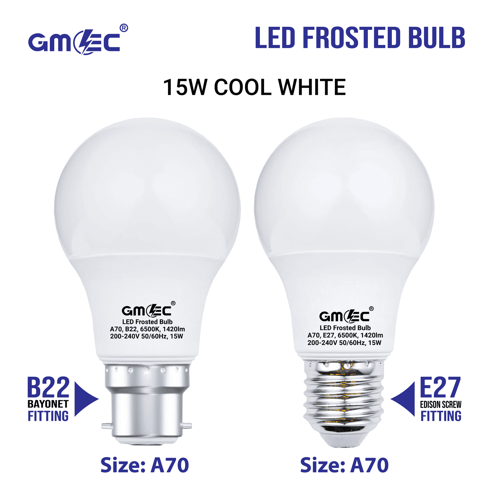 15W LED Frosted Bulb B22 Cool White 6500K A70 thumbnail 11