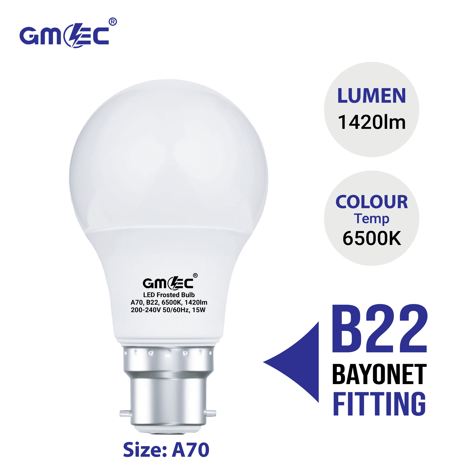 15W LED Frosted Bulb B22 Cool White 6500K A70 thumbnail 4