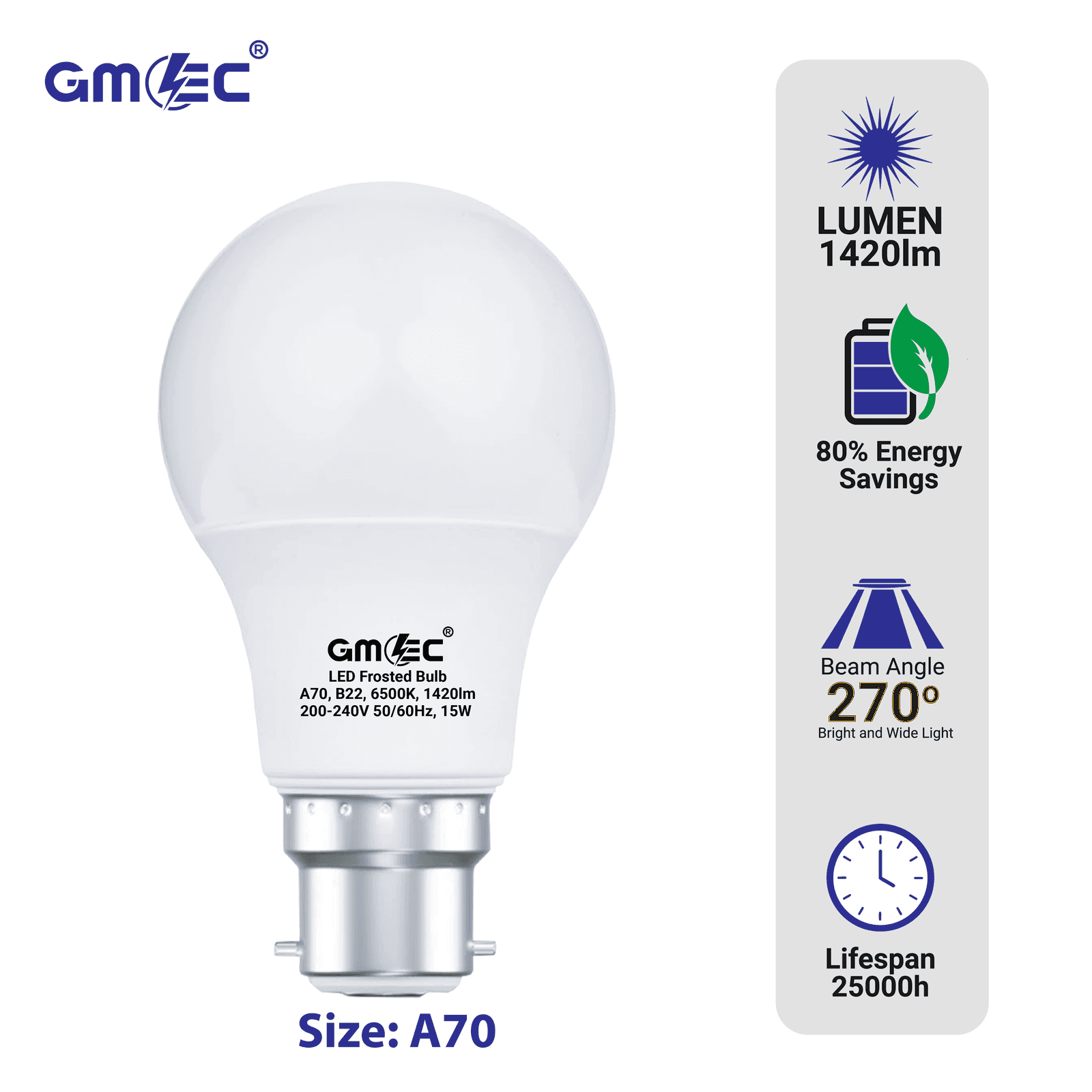 15W LED Frosted Bulb B22 Cool White 6500K A70 thumbnail 5