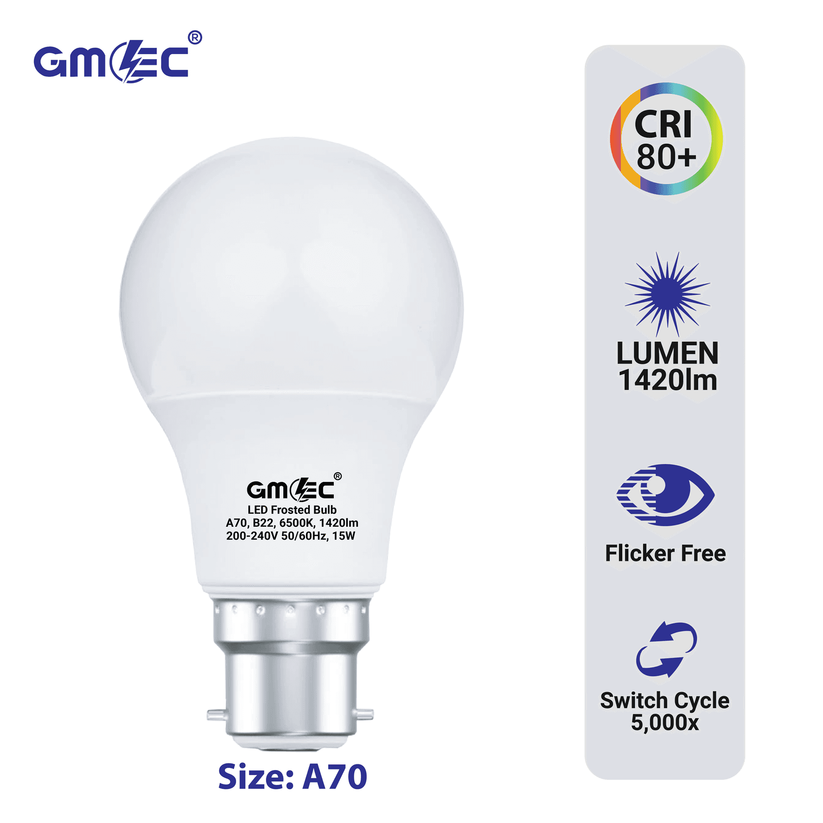 15W LED Frosted Bulb B22 Cool White 6500K A70 thumbnail 6
