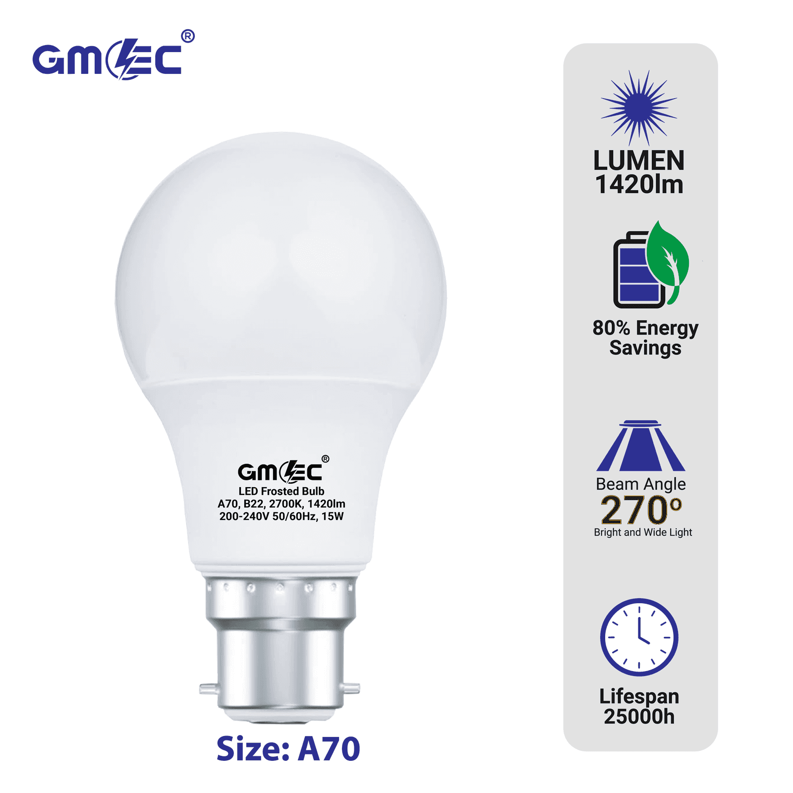 15W LED Frosted Bulb B22 Warm White 2700K A70 thumbnail 5