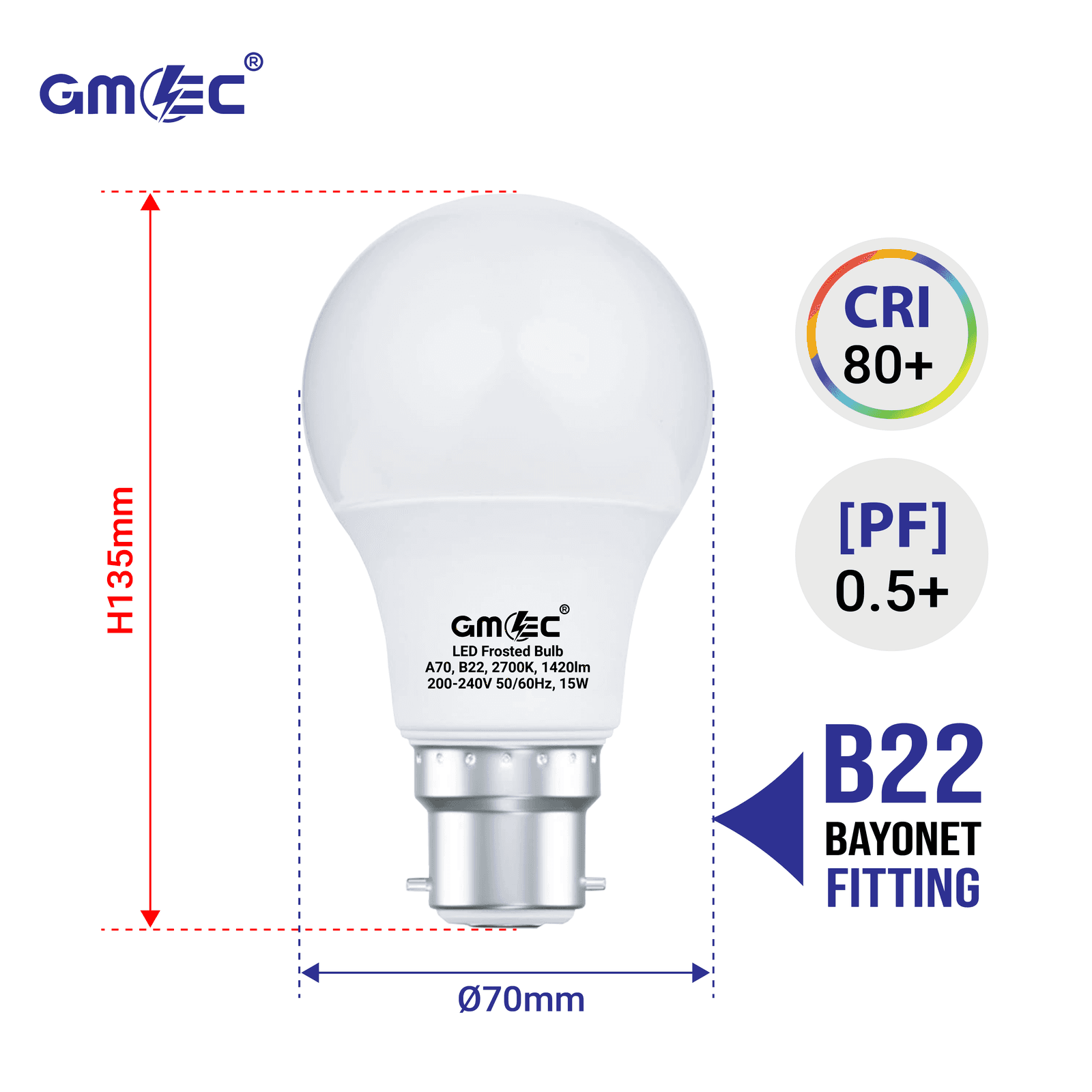 15W LED Frosted Bulb B22 Warm White 2700K A70 thumbnail 7
