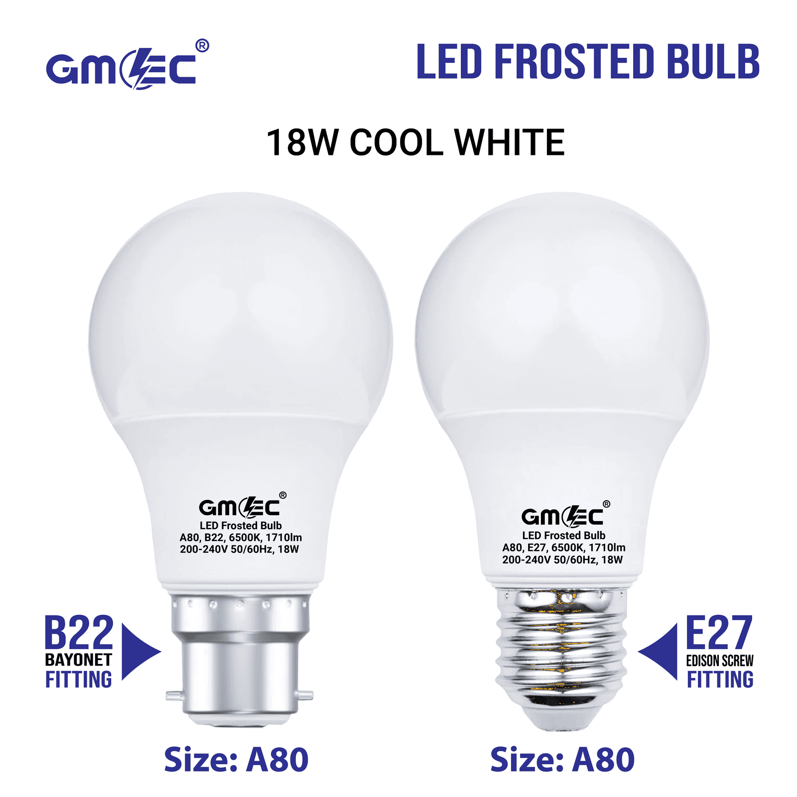 18W LED Frosted Bulb B22 Cool White 6500K A80 thumbnail 11