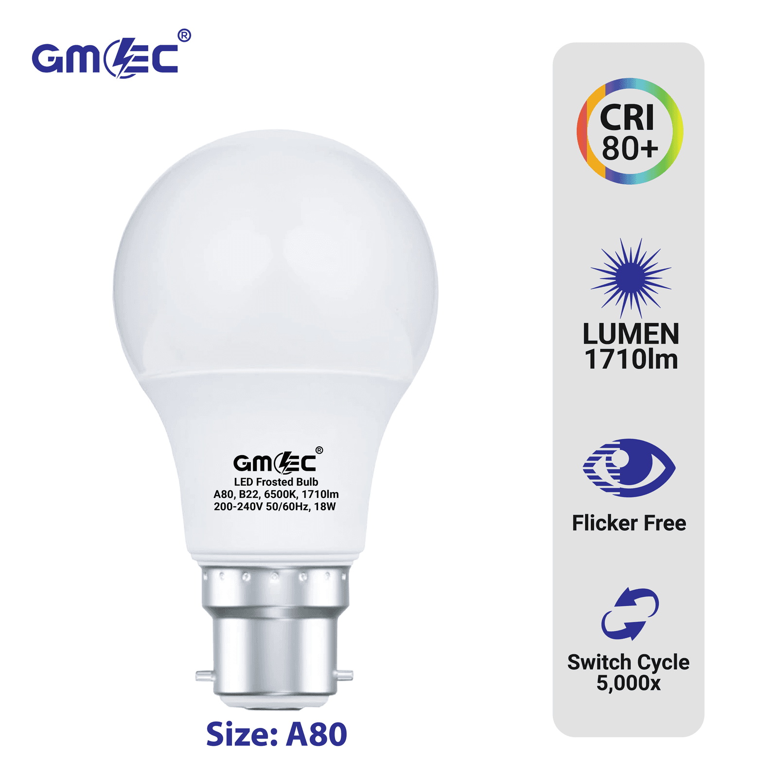 18W LED Frosted Bulb B22 Cool White 6500K A80 thumbnail 6