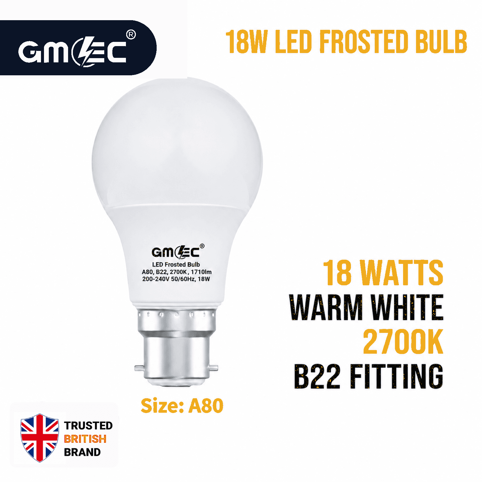 18W LED Frosted Bulb B22 Warm White 2700K A80 thumbnail 2