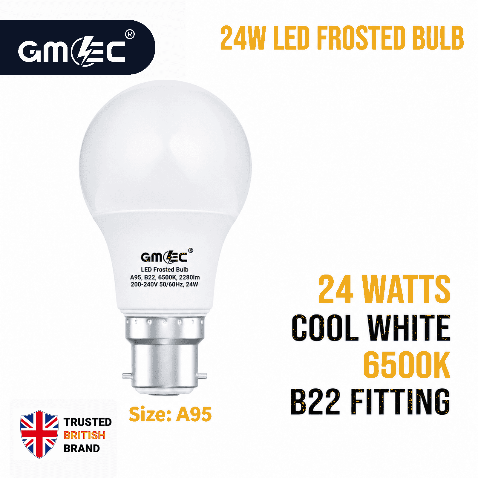 24W B22 LED Frosted Bulb Cool White 6500K A95 thumbnail 2