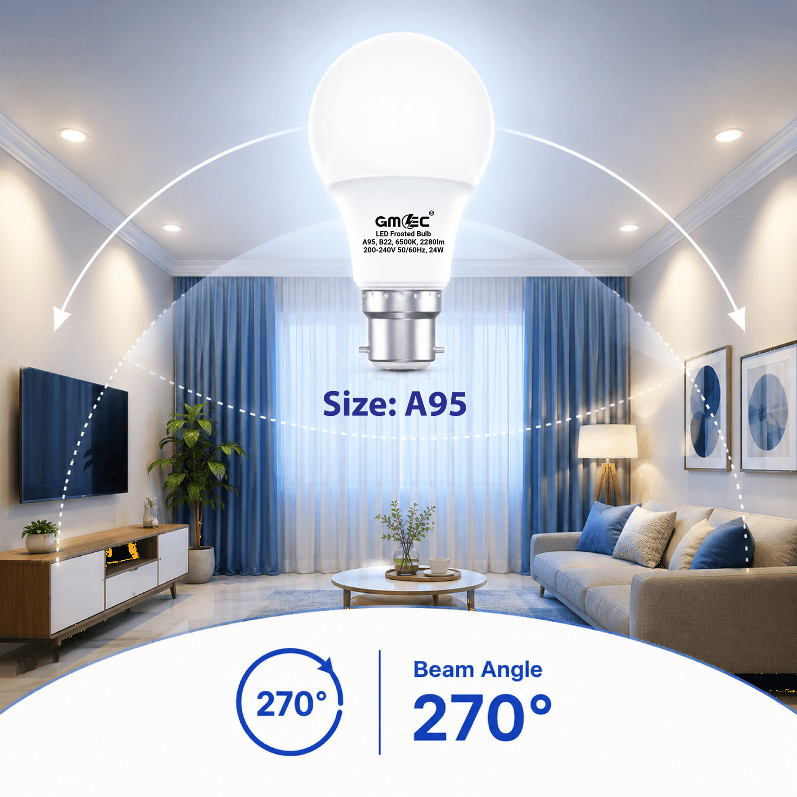 24W B22 LED Frosted Bulb Cool White 6500K A95 thumbnail 13