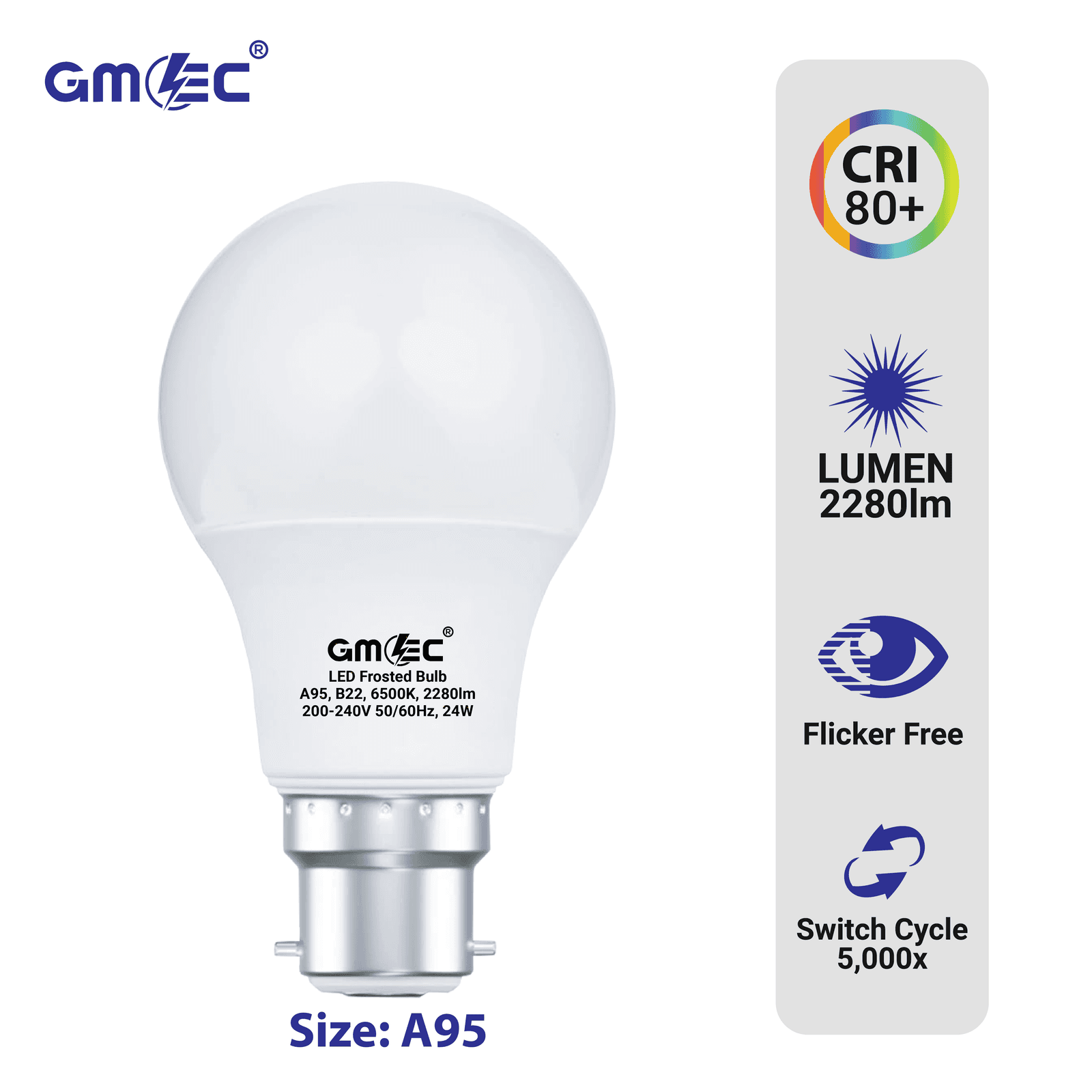 24W B22 LED Frosted Bulb Cool White 6500K A95 thumbnail 6