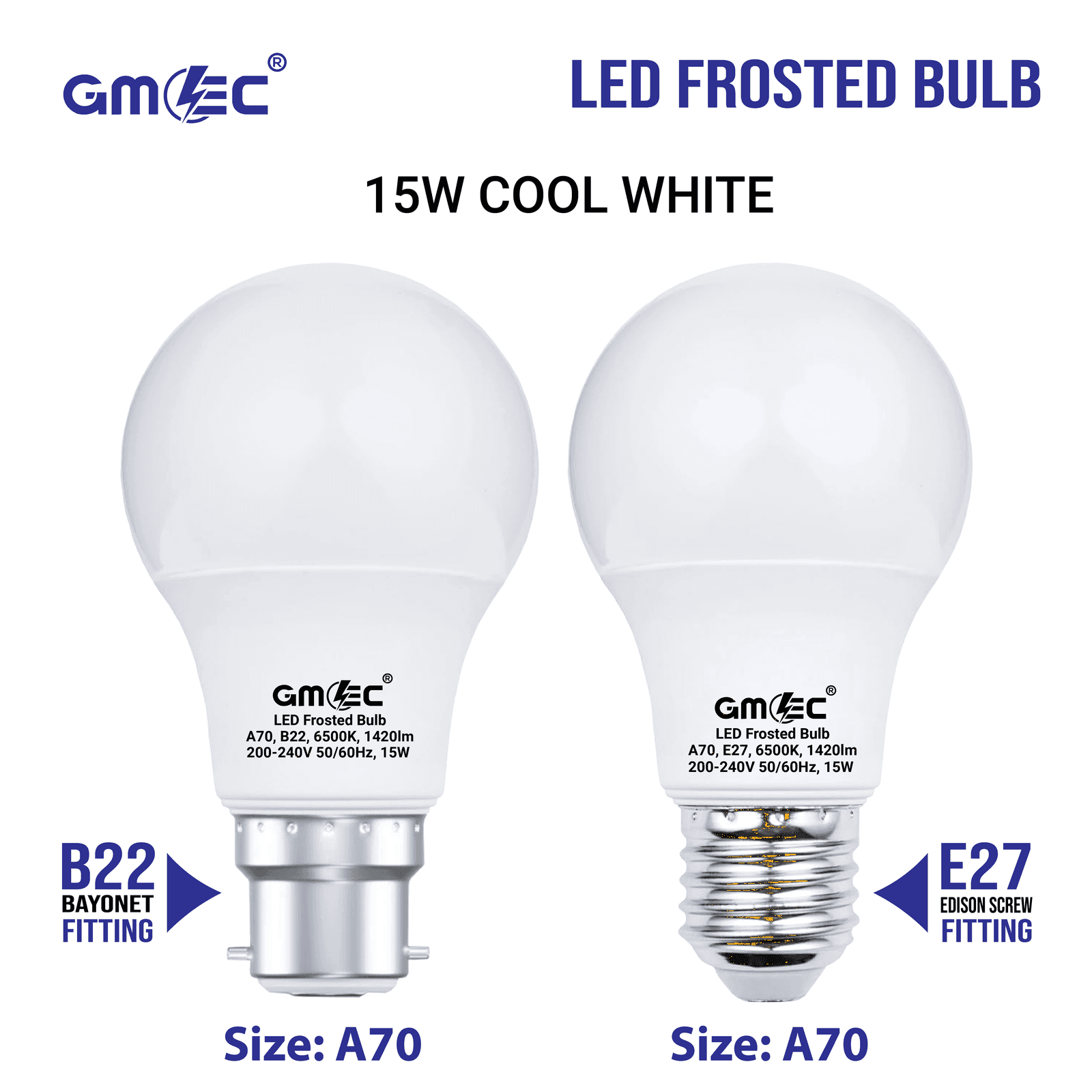 15W E27 LED Frosted Bulb Cool White 6500K A70 thumbnail 11