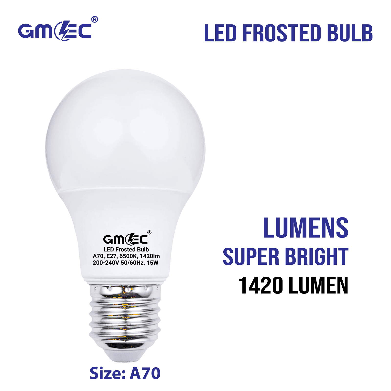 15W E27 LED Frosted Bulb Cool White 6500K A70 thumbnail 3