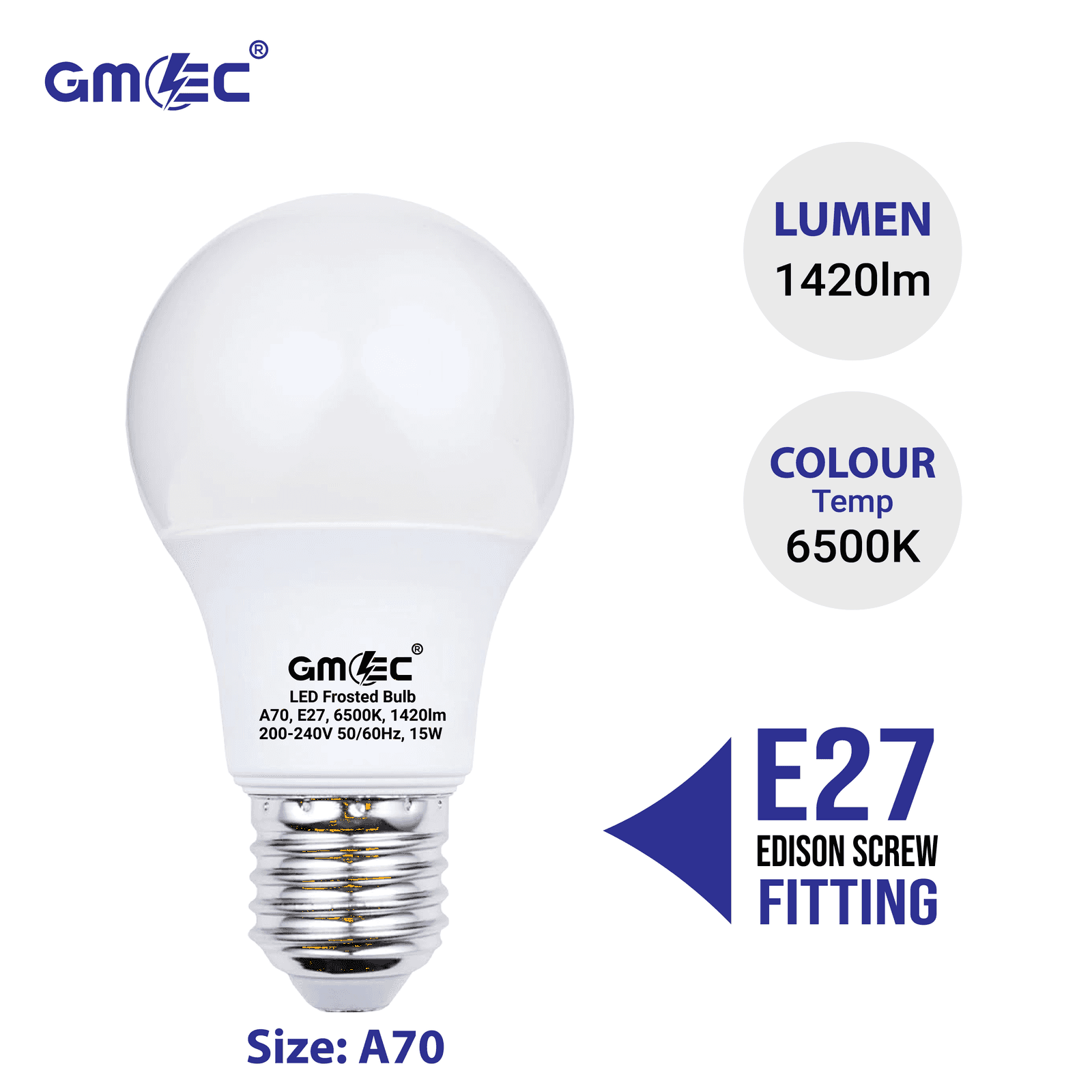 15W E27 LED Frosted Bulb Cool White 6500K A70 thumbnail 4