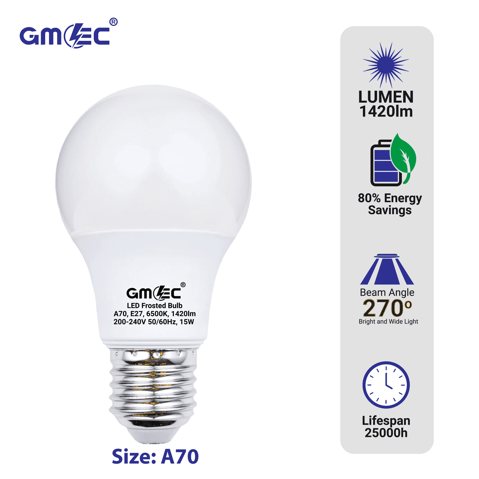 15W E27 LED Frosted Bulb Cool White 6500K A70 thumbnail 5