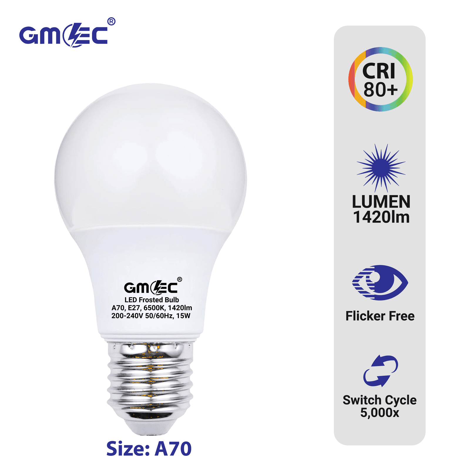 15W E27 LED Frosted Bulb Cool White 6500K A70 thumbnail 6