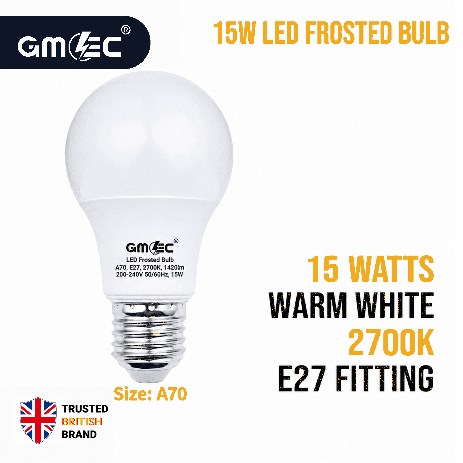 15W E27 LED Frosted Bulb Warm White 2700K A70 thumbnail 2
