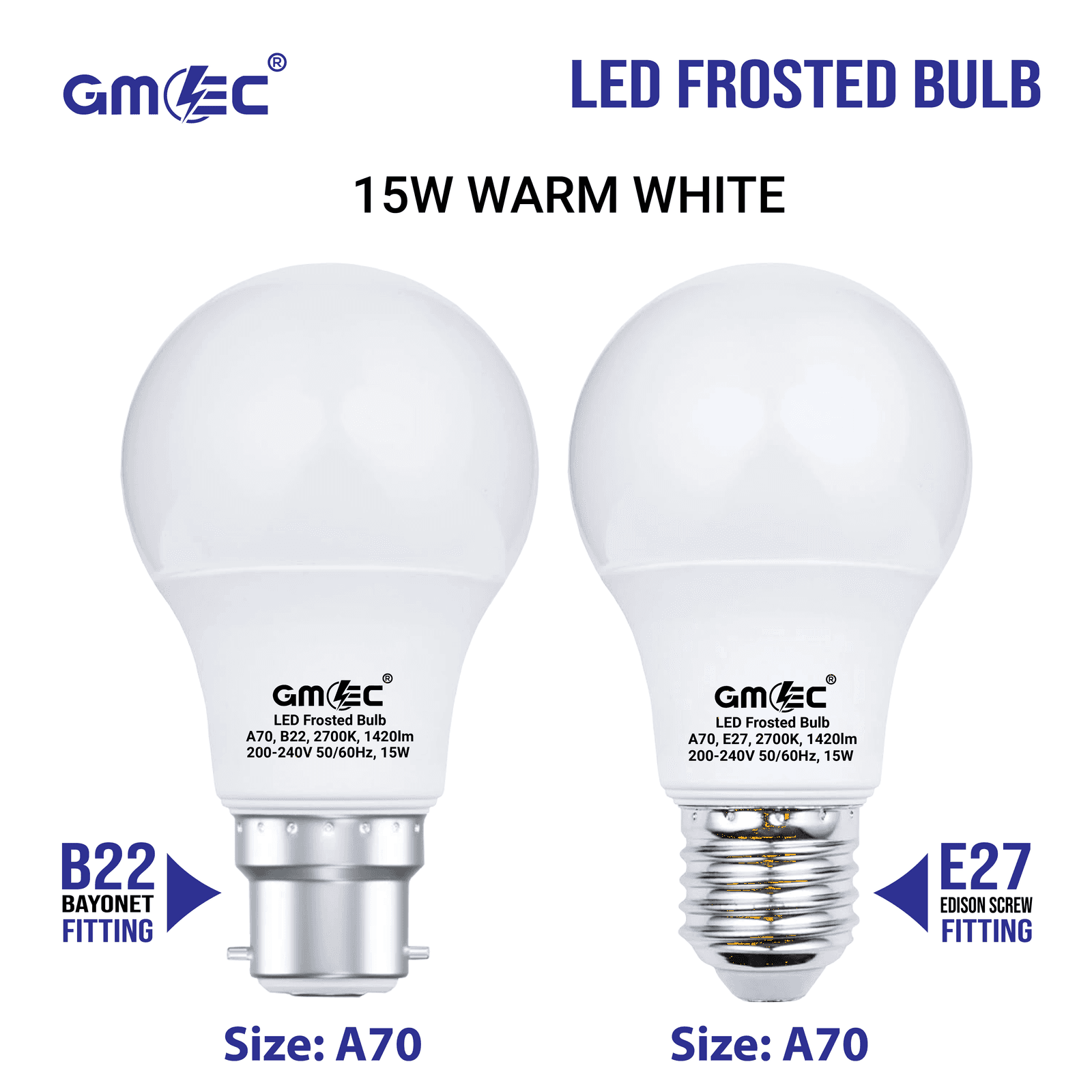 15W E27 LED Frosted Bulb Warm White 2700K A70 thumbnail 11