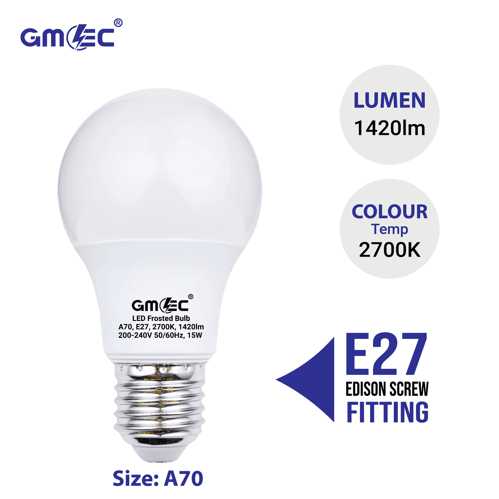15W E27 LED Frosted Bulb Warm White 2700K A70 thumbnail 4