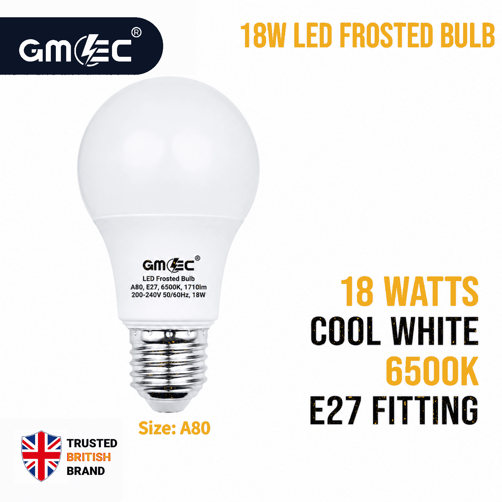 18W E27 LED Frosted Bulb Cool White 6500K A80 thumbnail 2
