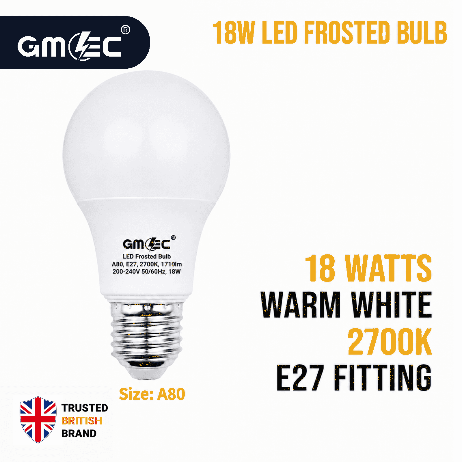 18W E27 LED Frosted Bulb Warm White 2700K A80 thumbnail 2