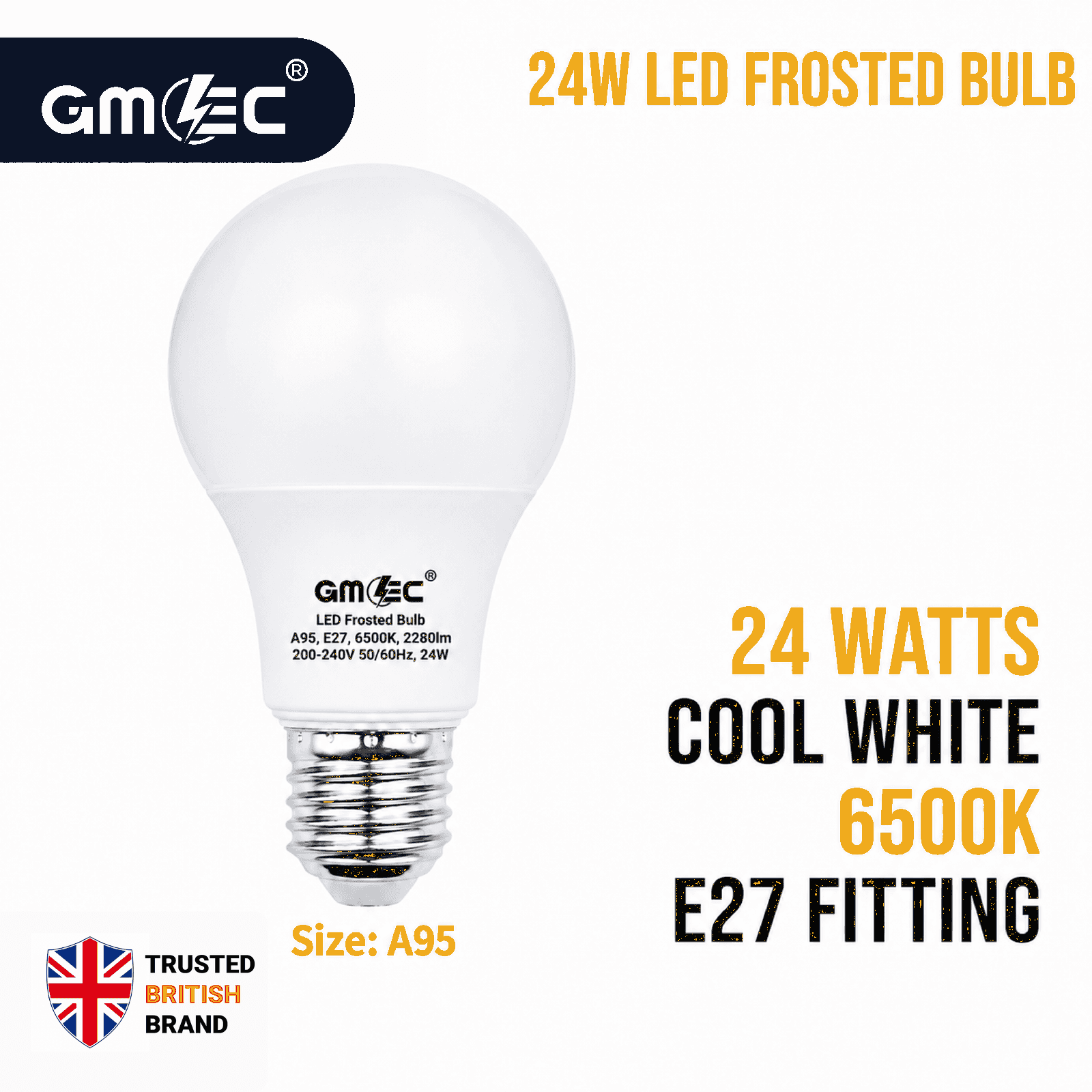 24W E27 LED Frosted Bulb Cool White 6500K A95 thumbnail 2