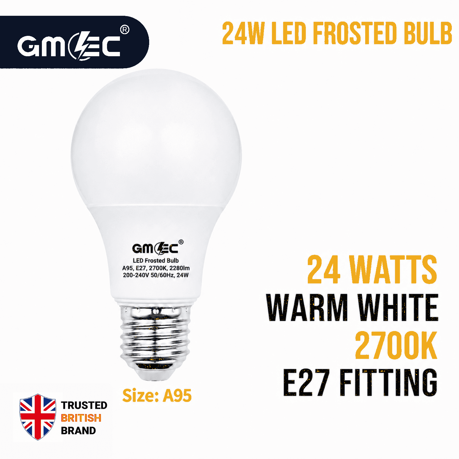 24W E27 LED Frosted Bulb Warm White 2700K A95 | 2280 Lumens thumbnail 2