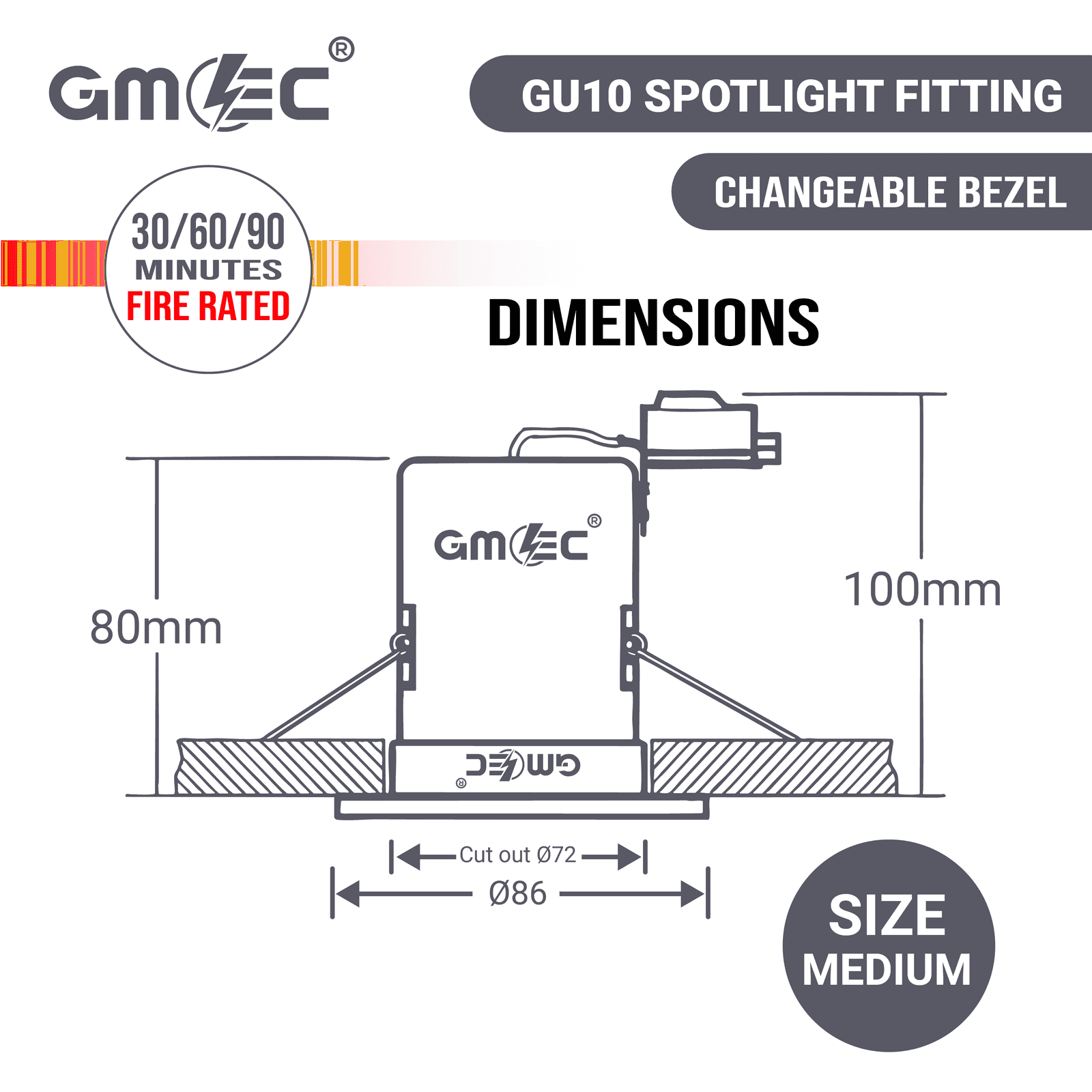 GU10 Fire Rated Downlight Changeable Bezel GM-PCB001 - Chorme thumbnail 6
