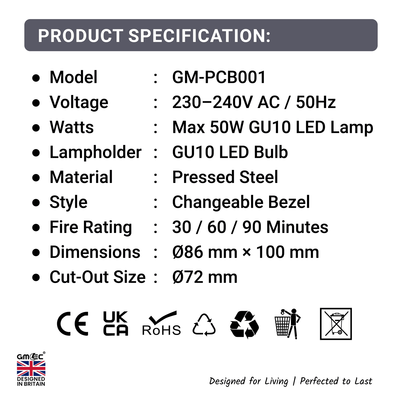 GU10 Fire Rated Downlight Changeable Bezel GM-PCB001 - Satin Nickle thumbnail 11