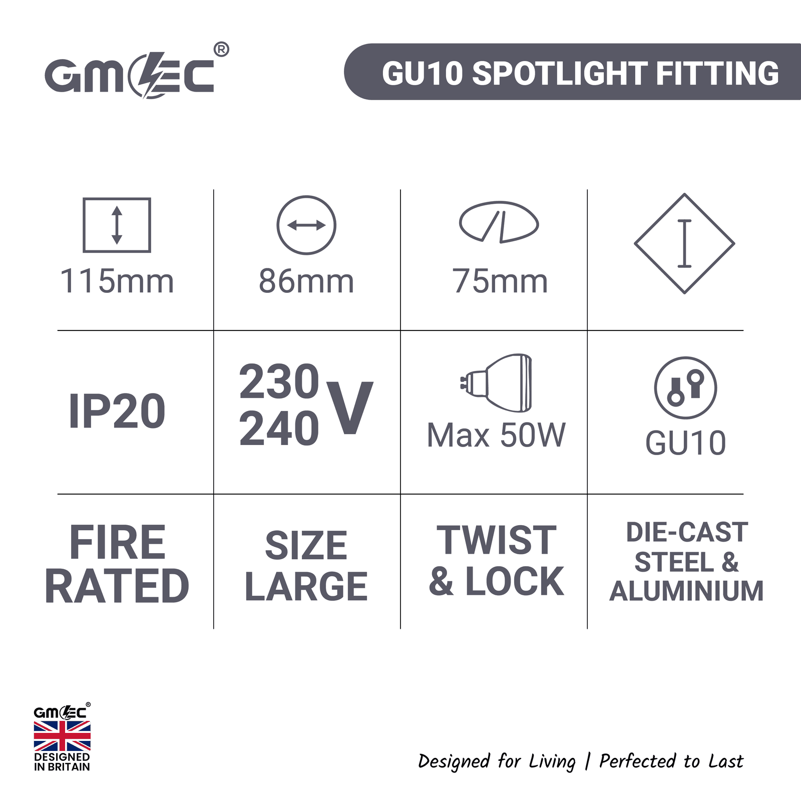 GU10 Fire Rated Downlight Die-Cast Twist & Lock GM-DT002 - White thumbnail 11