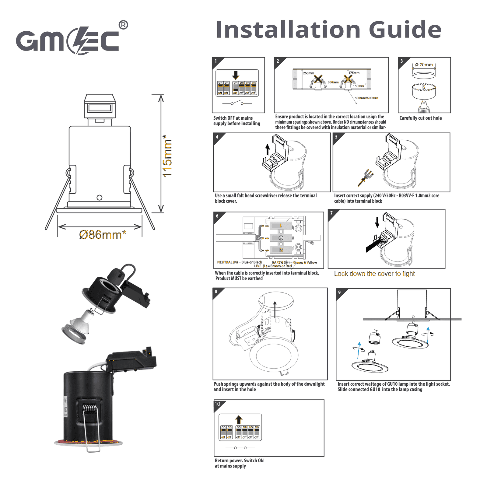 GU10 Fire Rated Downlight Die-Cast Twist & Lock GM-DT002 - White thumbnail 7