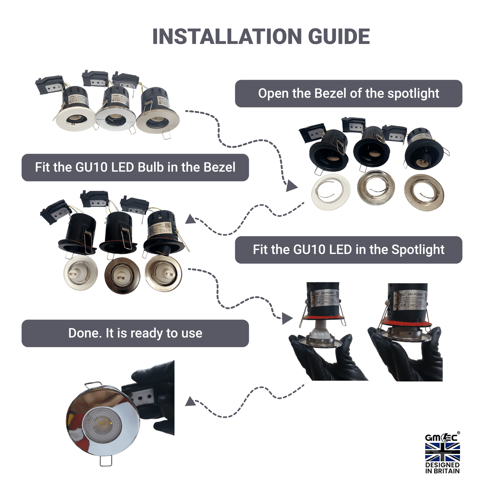 GU10 Fire Rated Downlight Die-Cast Tilted Twist & Lock GM-DTT003 - Chorme thumbnail 12