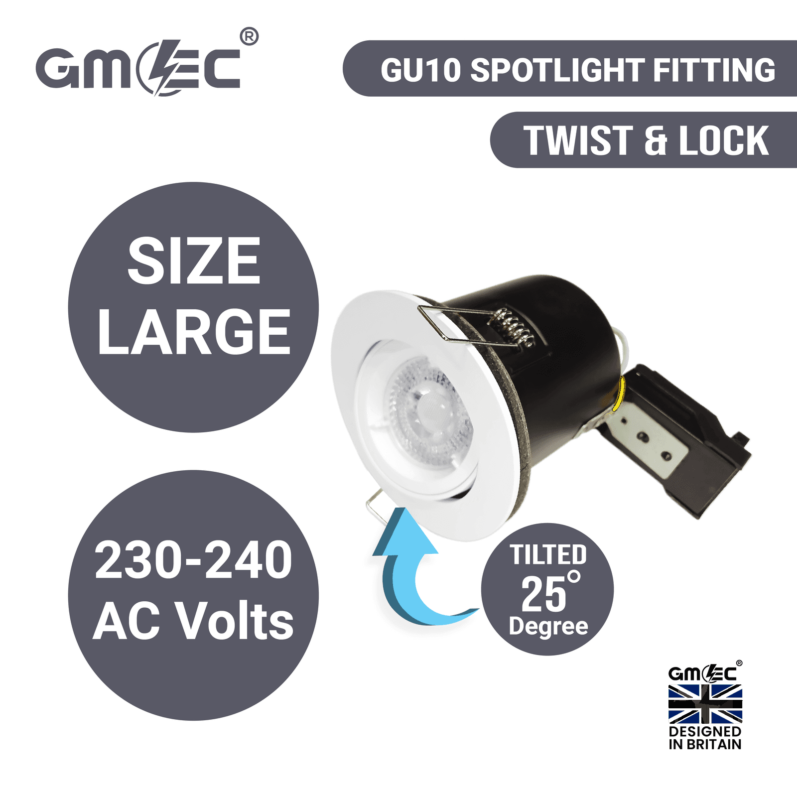 GU10 Fire Rated Downlight Die-Cast Tilted Twist & Lock GM-DTT003 - Satin Nickle thumbnail 4