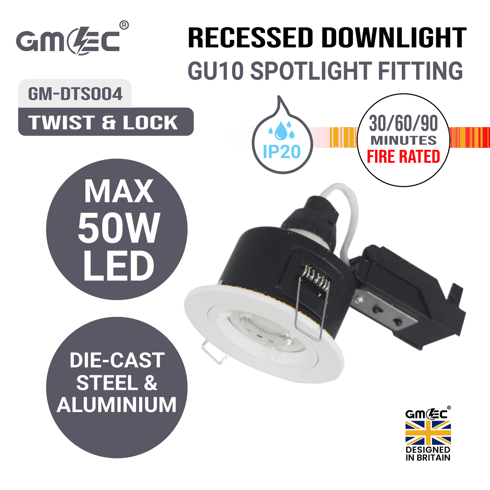 GU10 Fire Rated Downlight Compact Die-Cast Twist & Lock GM-DTS004 - Satin Nickle thumbnail 3