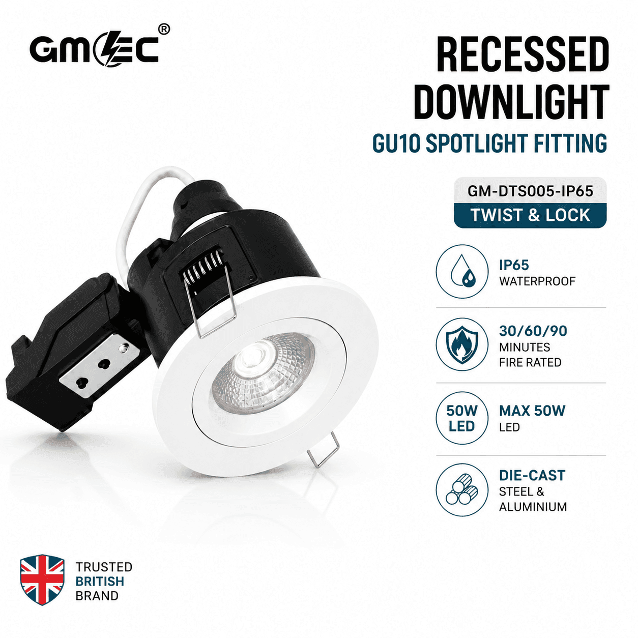 GU10 Fire Rated IP65 Downlight Twist Lock - White thumbnail 3