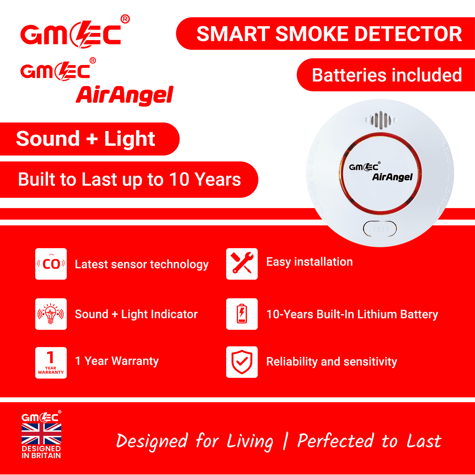 Smart Smoke Detector with 10-Year Battery Light + Sound thumbnail 11