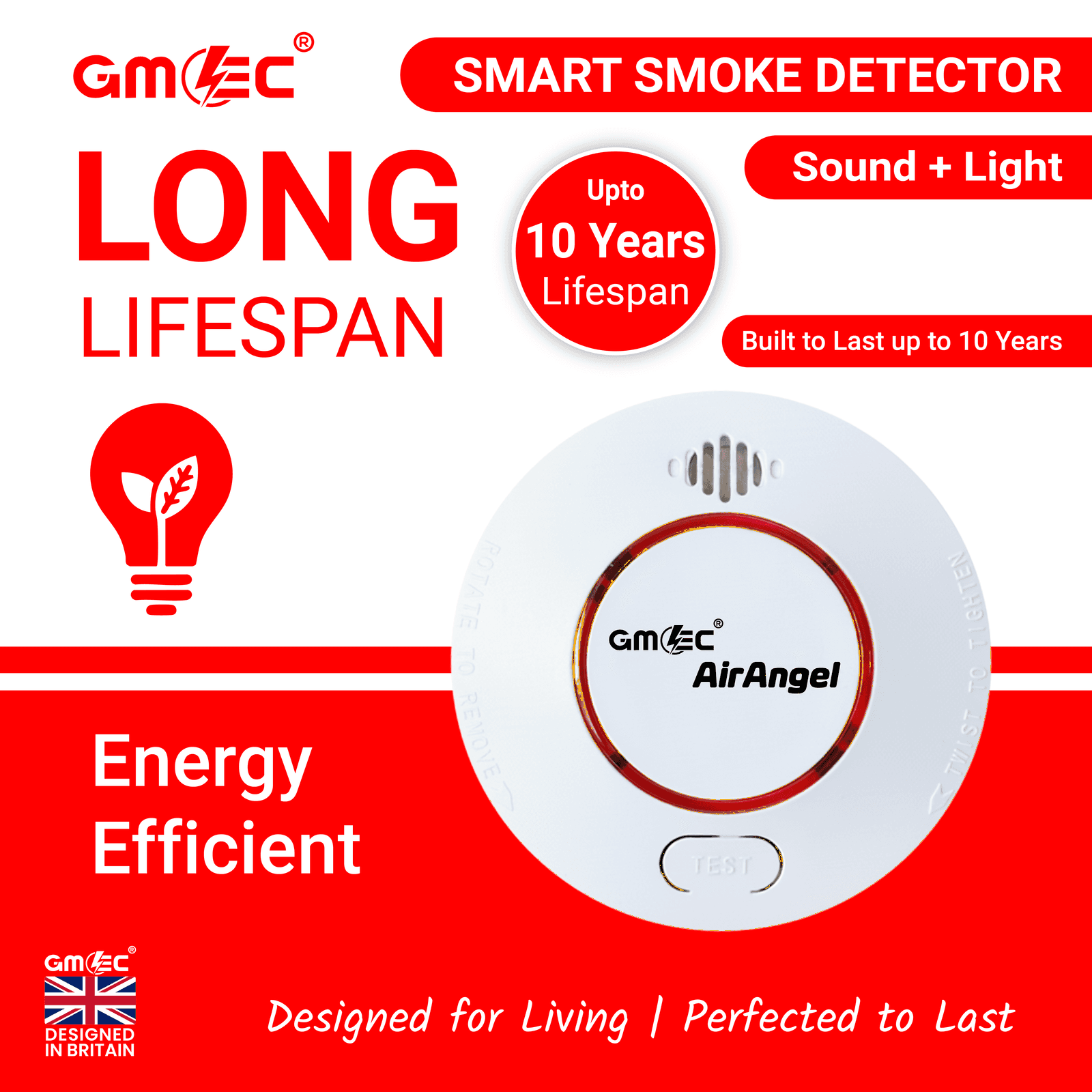 Smart Smoke Detector with 10-Year Battery Light + Sound thumbnail 3