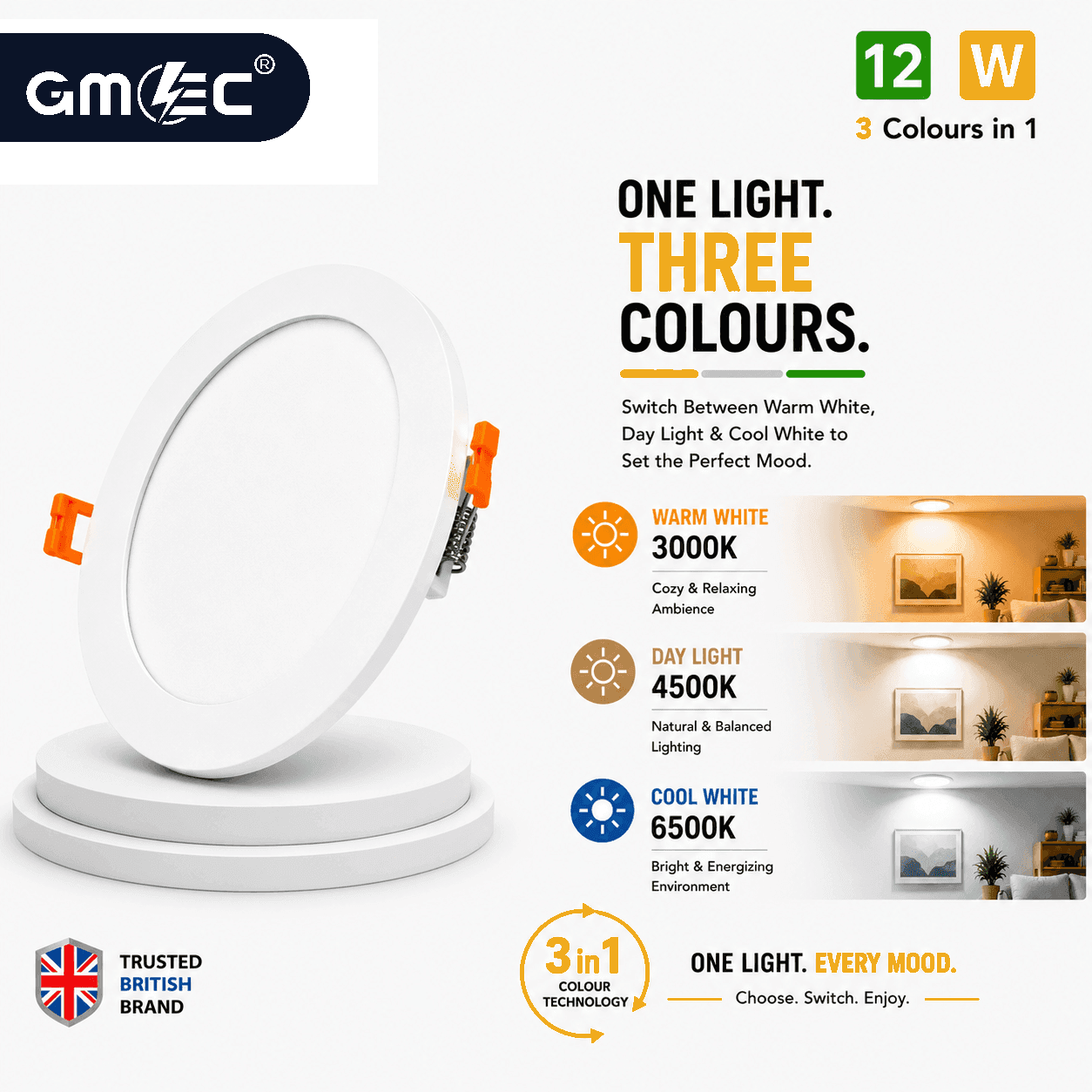 12W LED Recessed Panel Light 3 Colour CCT thumbnail 3