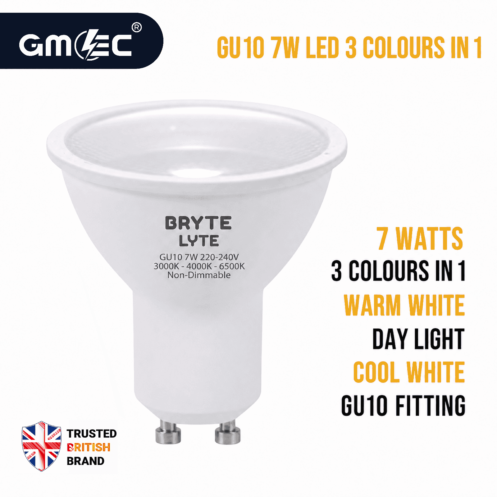 Bryte Lyte 7W Dimmable GU10 LED Spotlight Cool White 6500K