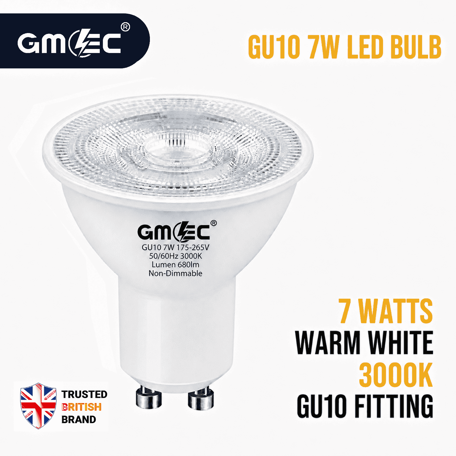 7W GU10 LED Bulb Warm White 3000K 680 Lumens SMD 2835