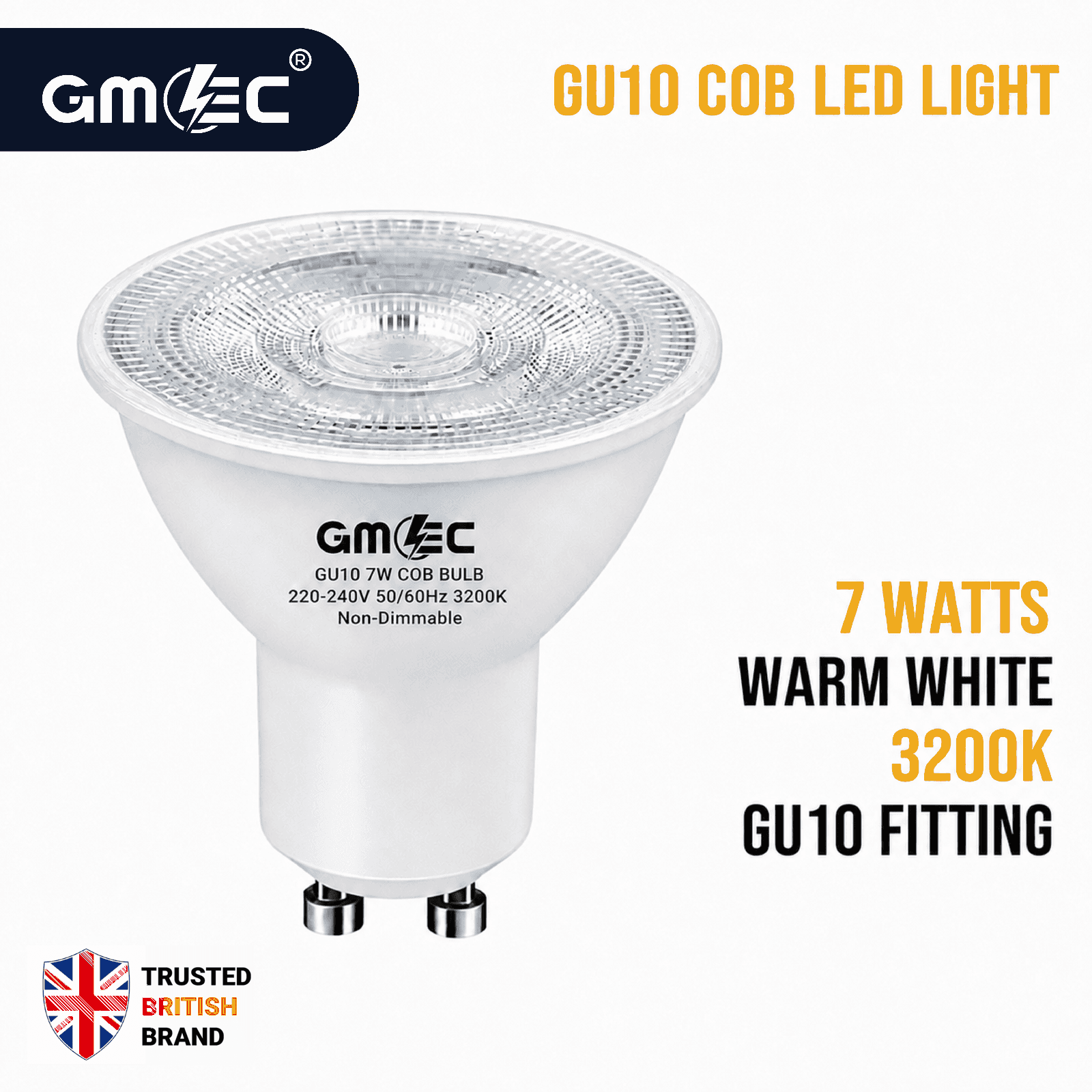 GU10 7W LED Bulb Warm White 3200K COB Spotlight