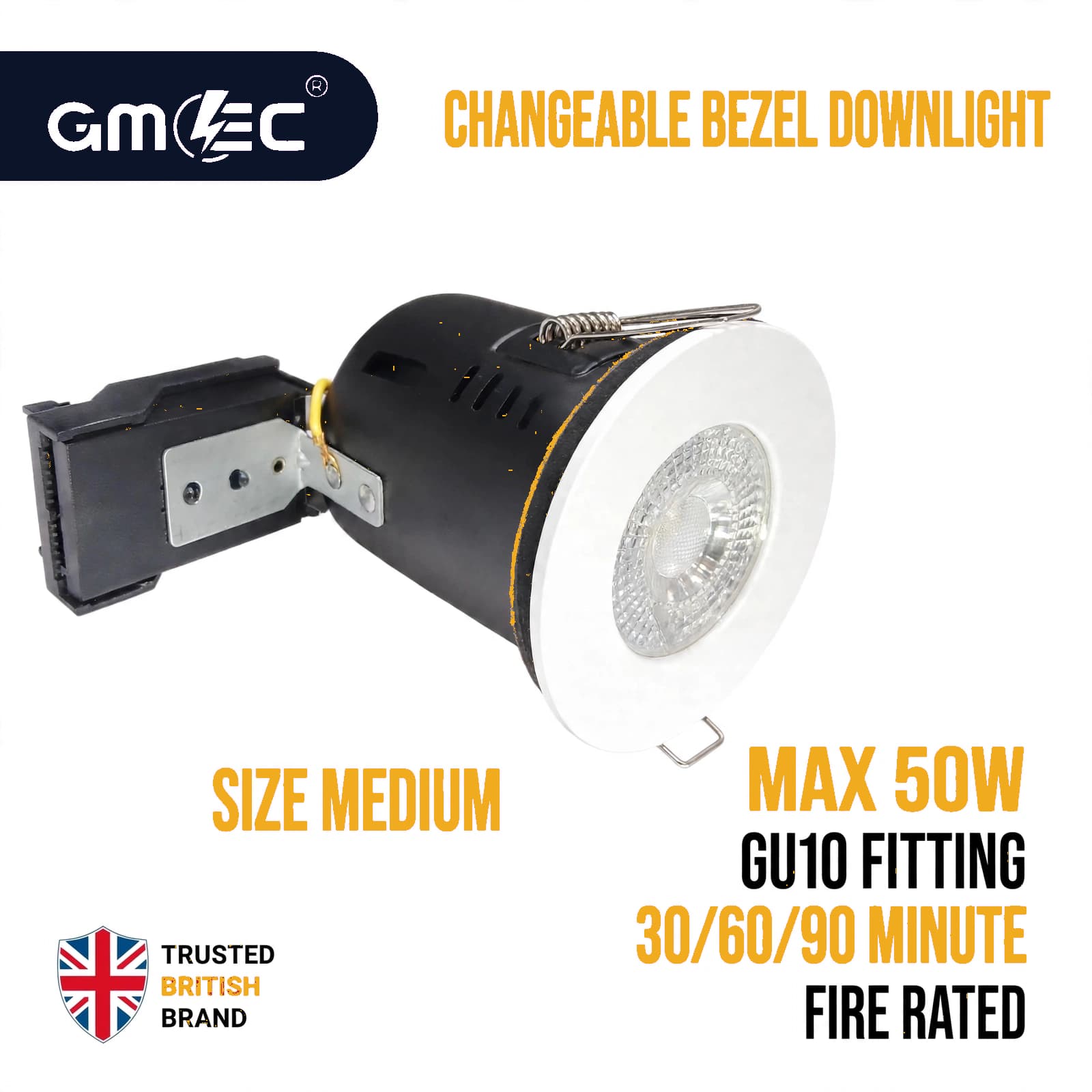 GU10 Fire Rated Downlight Changeable Bezel GM-PCB001 - White